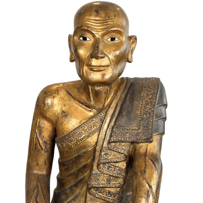 Antique Burmese Monastic Disciples – Gilt Wood, 19th Century – three-quarter front view