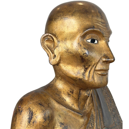 Antique Burmese Monastic Disciples – Gilt Wood, 19th Century – close view of the central details