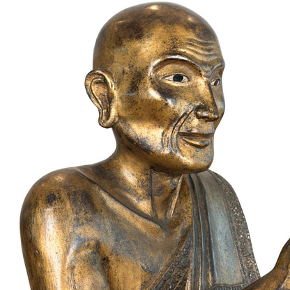 Antique Burmese Monastic Disciples – Gilt Wood, 19th Century – surface and patina detail