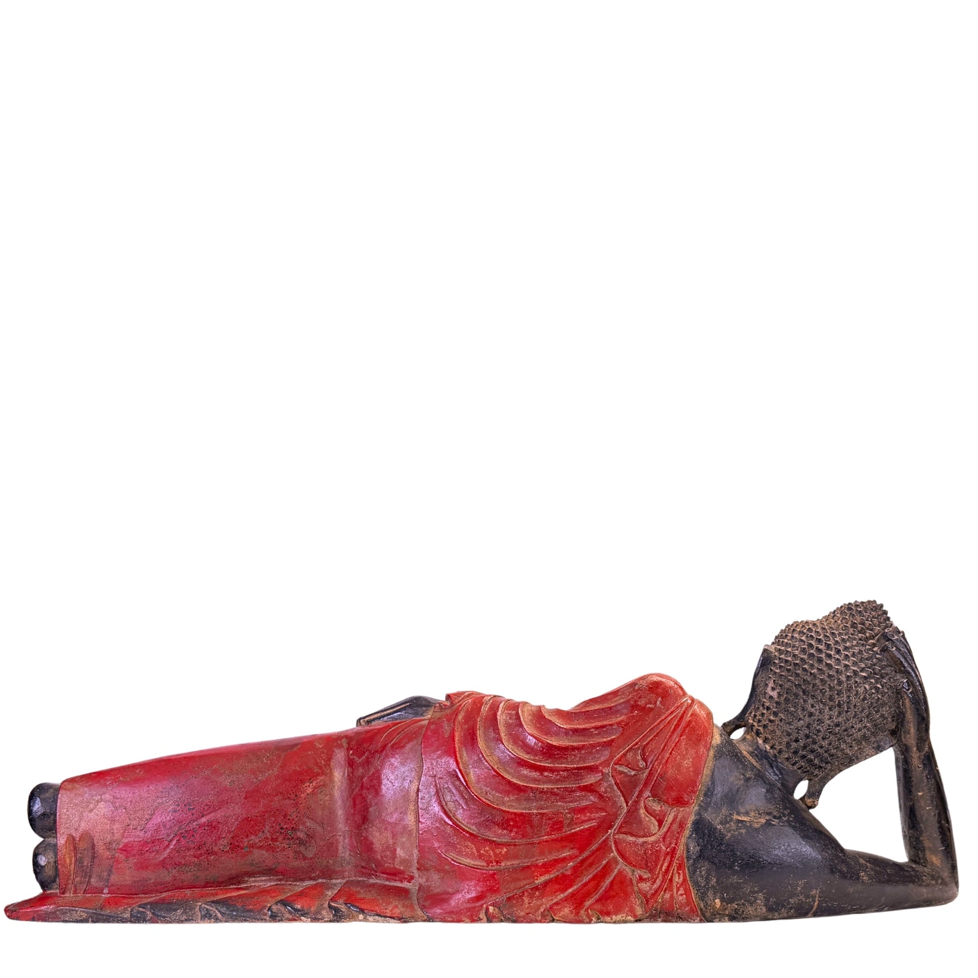 Full rear view of the 102 cm antique Burmese reclining Buddha