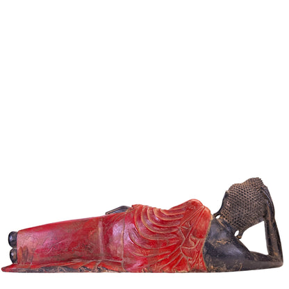 Full rear view of the 102 cm antique Burmese reclining Buddha