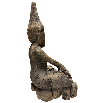 Antique Burmese Shan Buddha – Carved Wood, 42 cm – rear view