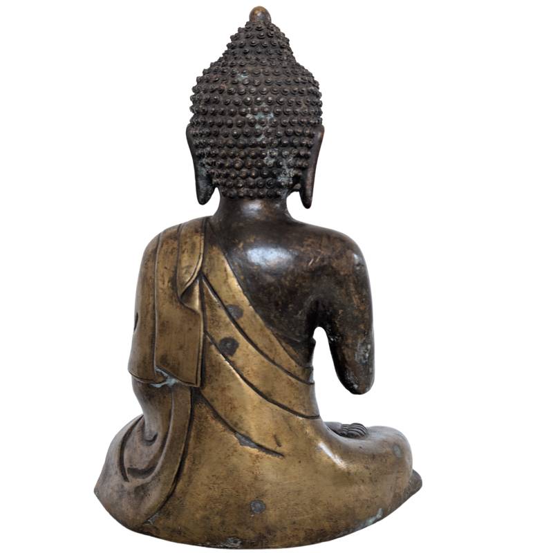 Antique Chinese Teaching Buddha – Bronze, Qing Attribution, 33 cm – rear view