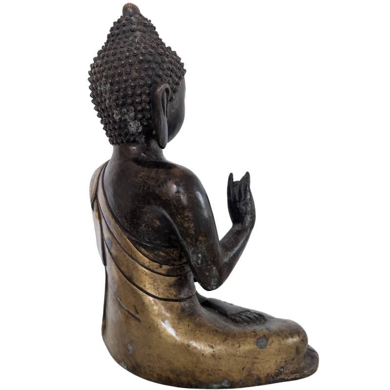 Antique Chinese Teaching Buddha – Bronze, Qing Attribution, 33 cm – left three-quarter rear view