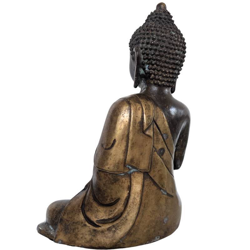 Antique Chinese Teaching Buddha – Bronze, Qing Attribution, 33 cm – right three-quarter rear view