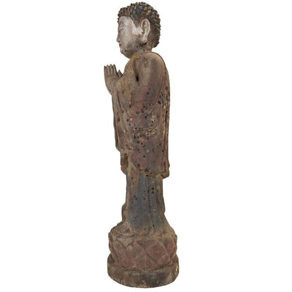 Antique Chinese Wooden Buddha – Polychrome & Gilt, 57 cm – right-side view