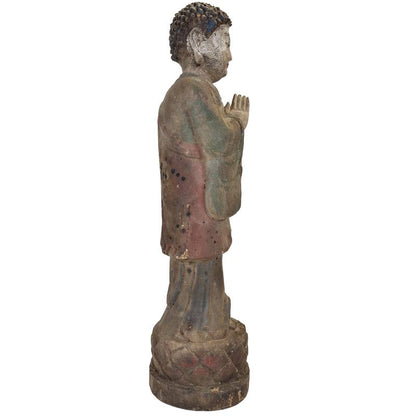 Antique Chinese Wooden Buddha – Polychrome & Gilt, 57 cm – left-side view