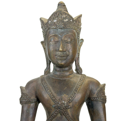 Antique Crowned Buddha – Bronze, Thailand or Laos, 19th Century – close view of the upper section