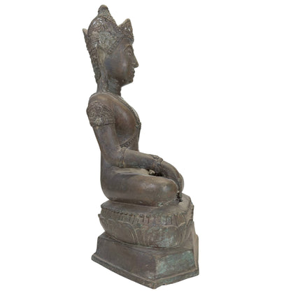 Antique Crowned Buddha – Bronze, Thailand or Laos, 19th Century – left-side view