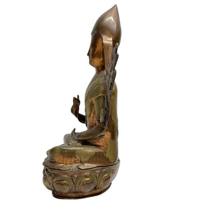 Antique gilt bronze Tsongkhapa, right profile showing lotus base