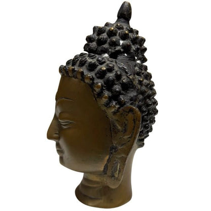 Antique Gilt Buddha Head – Bronze, 12 cm – close view of the upper section