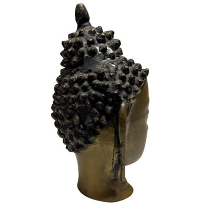 Antique Gilt Buddha Head – Bronze, 12 cm – three-quarter front view