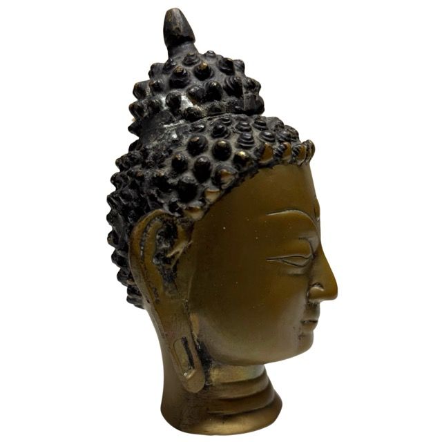 Antique Gilt Buddha Head – Bronze, 12 cm – left three-quarter rear view