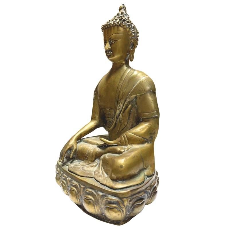Antique gilt metal Buddha, front-right view in seated posture