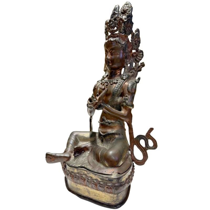 Antique Himalayan bronze Tara, front-right view on single lotus pedestal