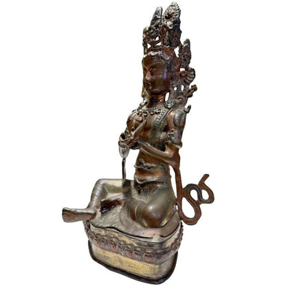 Antique Himalayan bronze Tara, front-right view on single lotus pedestal