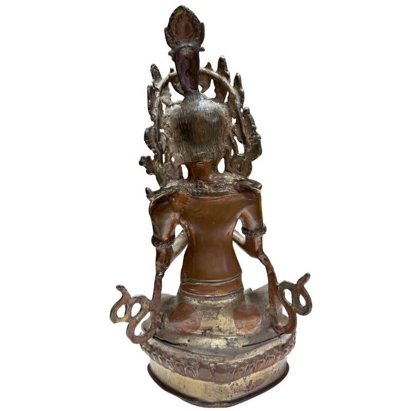 Antique Himalayan bronze Tara, rear view of crown, ornaments and lotus base
