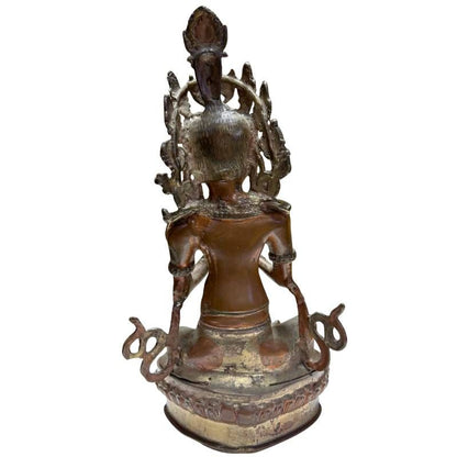 Antique Himalayan bronze Tara, rear view of crown, ornaments and lotus base