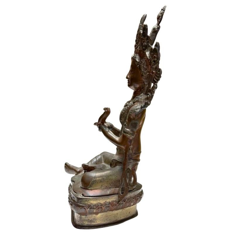 Antique Himalayan bronze Tara, right profile with extended leg
