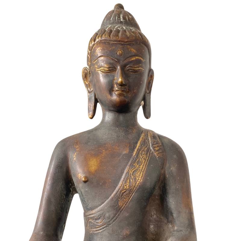 Antique Himalayan Buddha – Gilt Bronze, West Tibet / Mustang Attribution, 52 cm – close view of the upper section