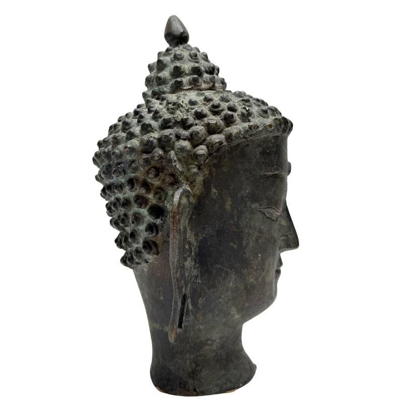 Antique Himalayan Buddha Head – Bronze, 21 cm – left-side view