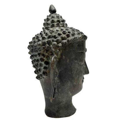Antique Himalayan Buddha Head – Bronze, 21 cm – left-side view