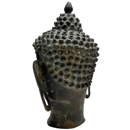 Antique Himalayan Buddha Head – Bronze, 21 cm – right three-quarter rear view