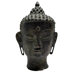 Antique Himalayan Buddha Head – Bronze, 21 cm