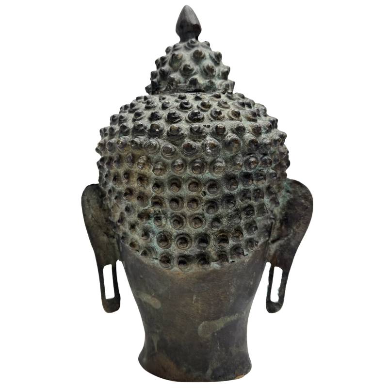 Antique Himalayan Buddha Head – Bronze, 21 cm – rear view