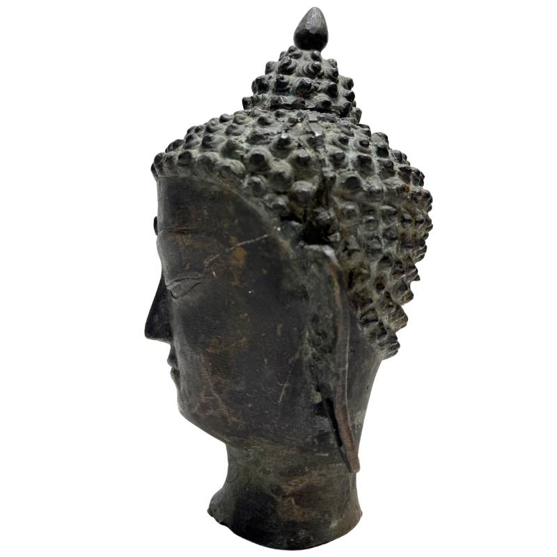 Antique Himalayan Buddha Head – Bronze, 21 cm – right-side view