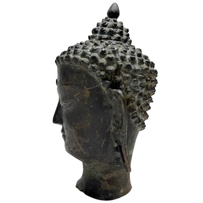 Antique Himalayan Buddha Head – Bronze, 21 cm – right-side view