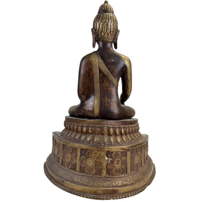 Antique Himalayan Buddha with Silver-Inlaid Eyes – Bronze, 49.5 cm – rear view