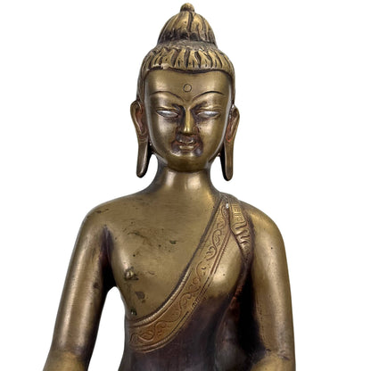 Antique Himalayan Buddha with Silver-Inlaid Eyes – Bronze, 49.5 cm – opposite three-quarter front view