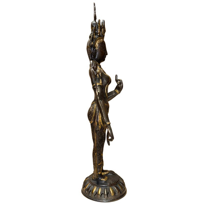 Antique Himalayan Green Tara – Parcel-Gilt Bronze, 51 cm – left-side view