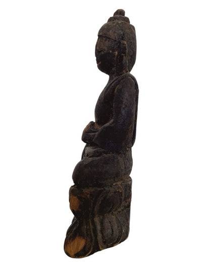 Antique Himalayan Wooden Buddha – Small Devotional Figure, 15 cm – left-side view