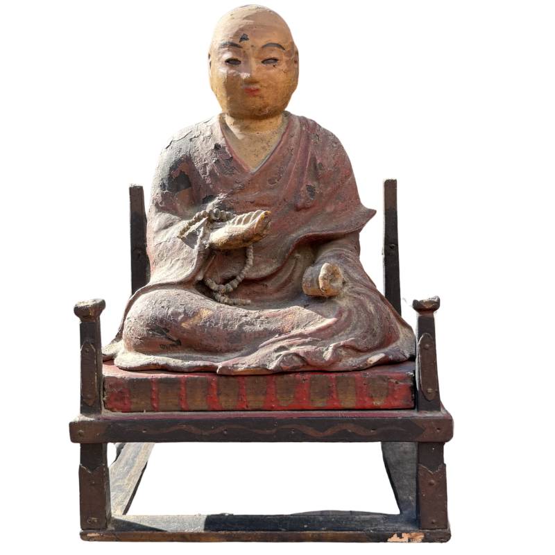Antique Japanese Kobo Daishi in Zushi Shrine – Edo Attribution, 35 cm – front view