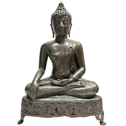 Antique Lan Na-style Shakyamuni Buddha in bronze, 19th century, front view