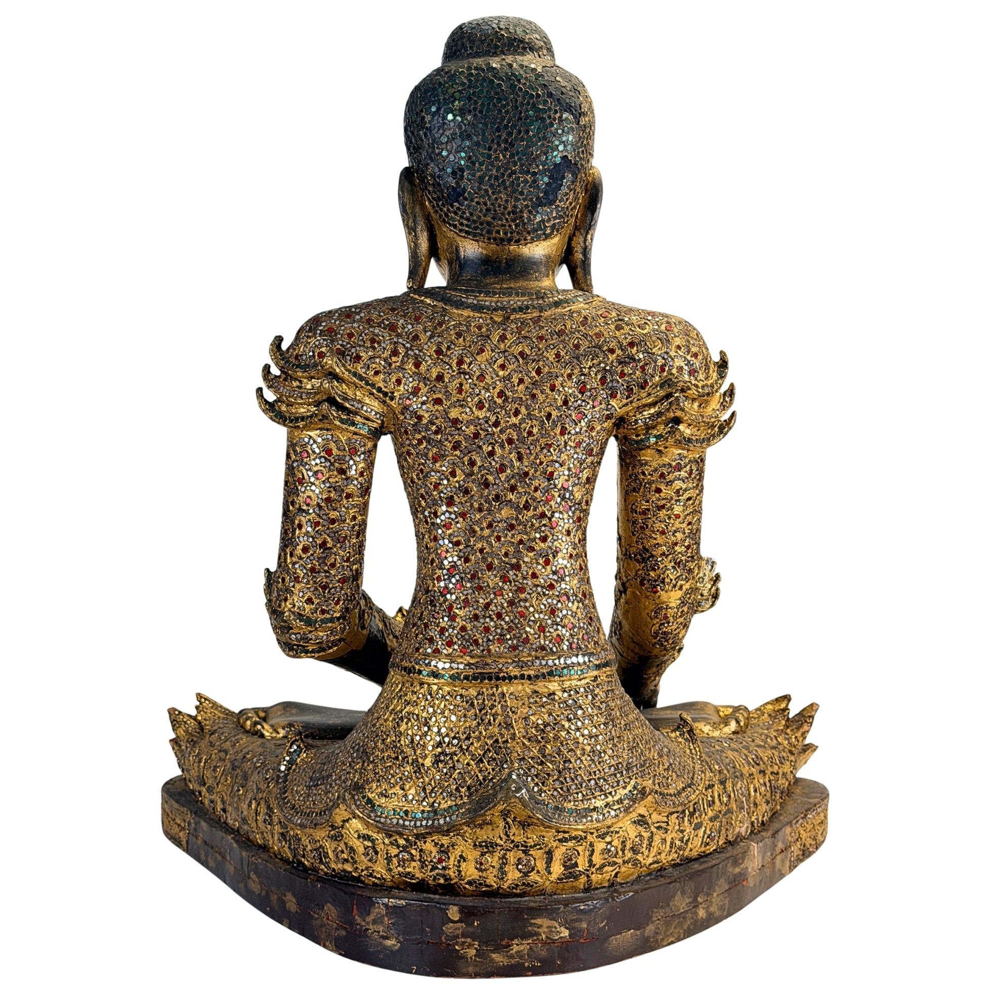 Historic gilding and aged surface detail on the antique Mandalay Buddha