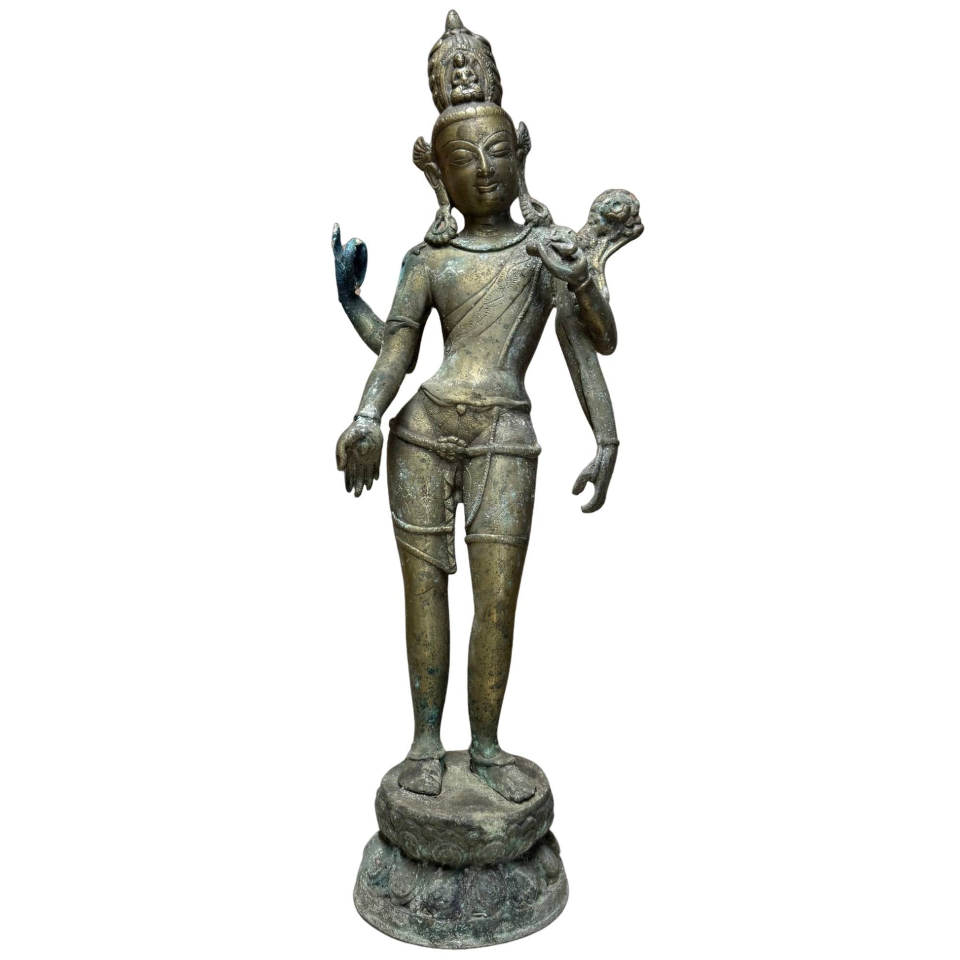 Antique Nepalese Four-Armed Avalokiteshvara – Gilt Bronze, 55 cm – front view