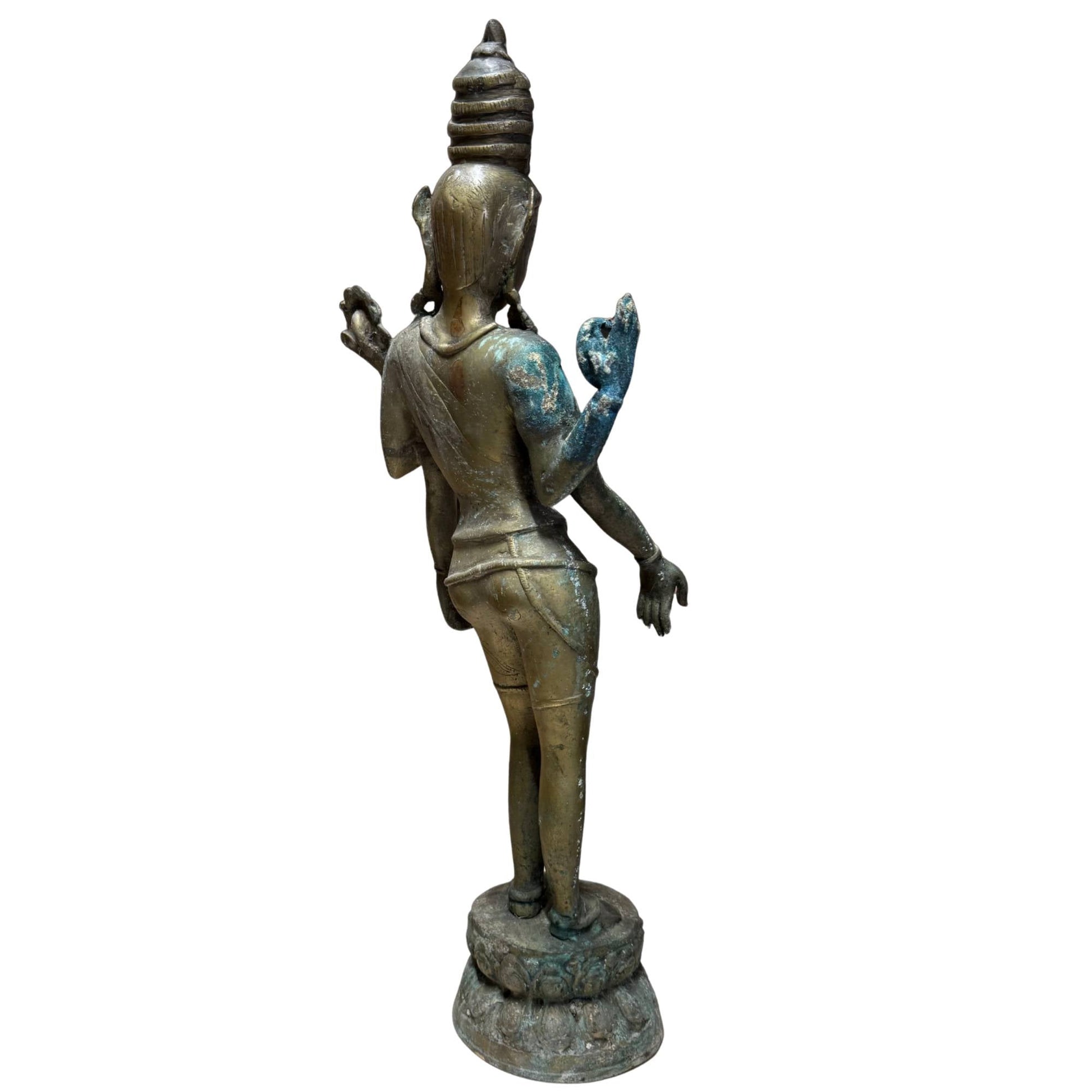 Antique Nepalese Four-Armed Avalokiteshvara – Gilt Bronze, 55 cm – left three-quarter rear view