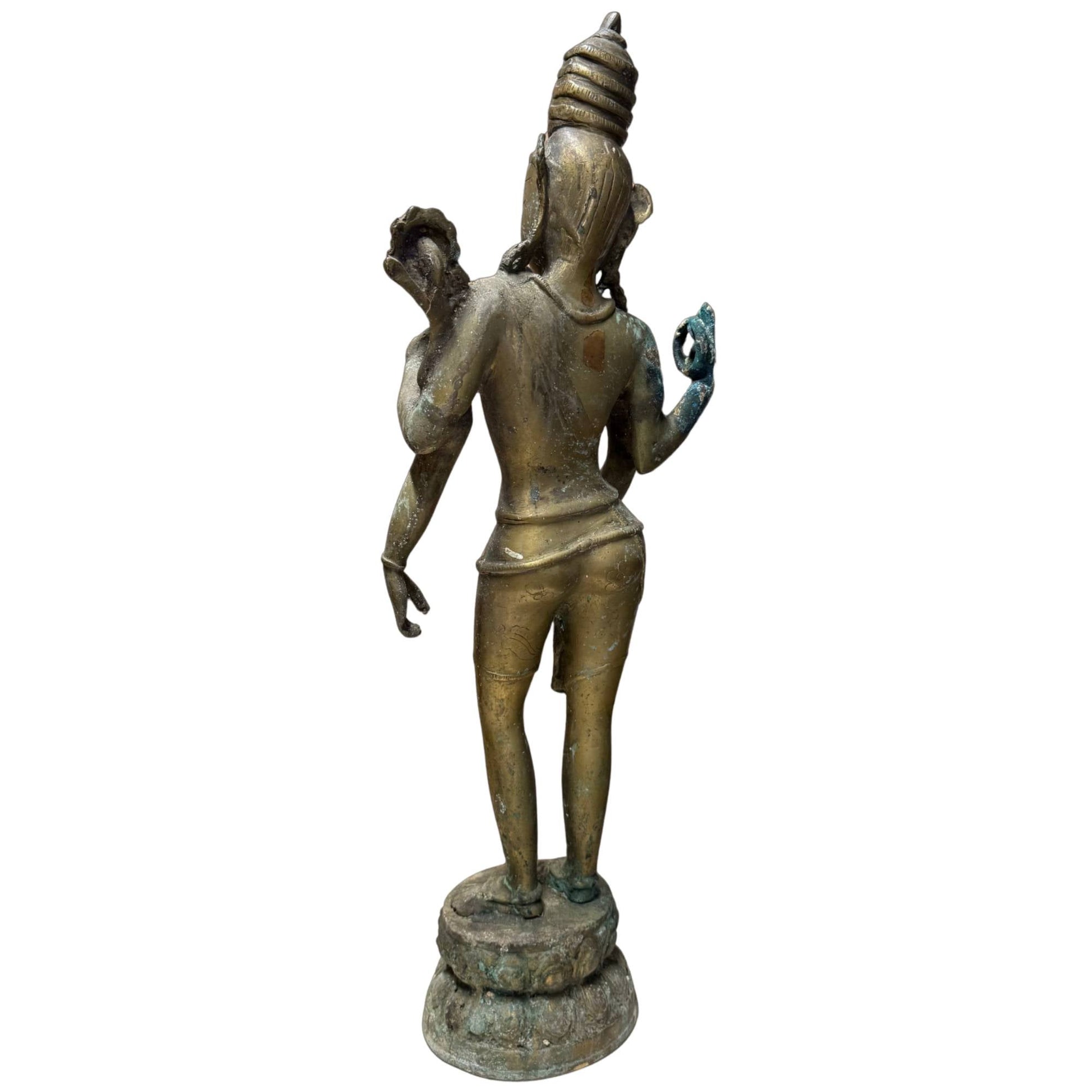 Antique Nepalese Four-Armed Avalokiteshvara – Gilt Bronze, 55 cm – right three-quarter rear view