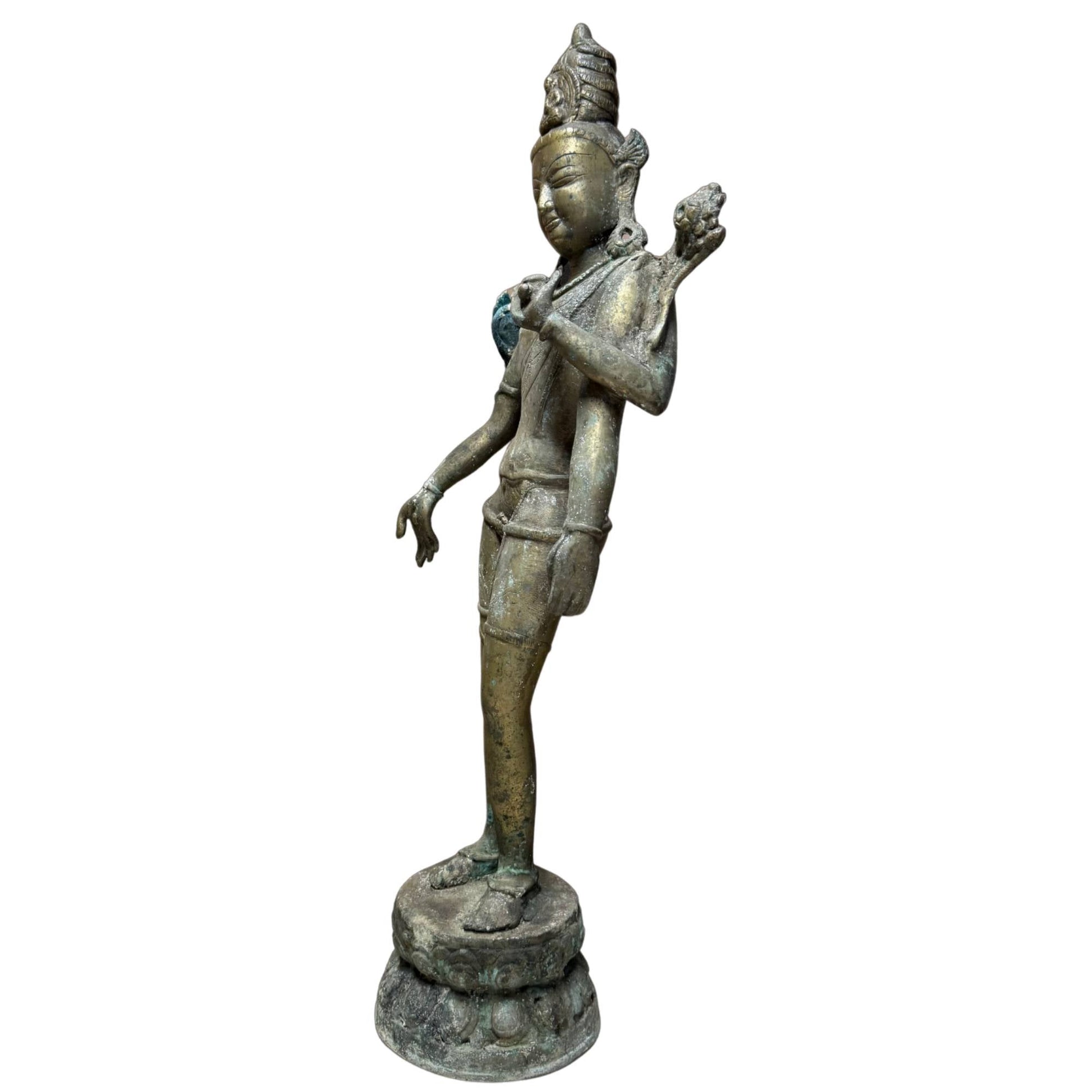 Antique Nepalese Four-Armed Avalokiteshvara – Gilt Bronze, 55 cm – opposite three-quarter front view