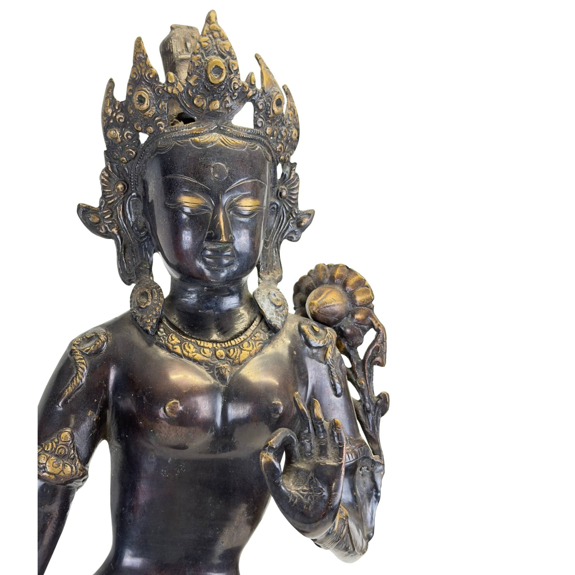 Antique Nepalese Green Tara in gilt bronze, 19th century, catalogue detail view