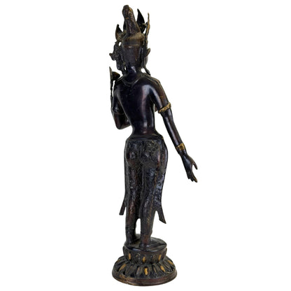 Rear view of the antique Nepalese Green Tara showing chased garment decoration and aged patina