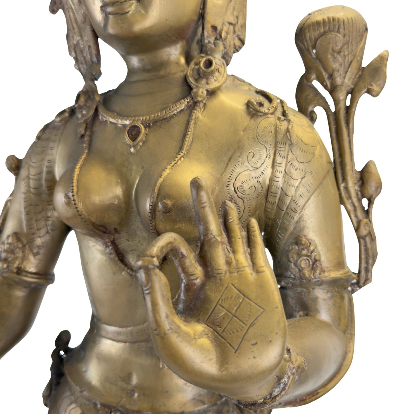 Antique Nepalese Green Tara – Gilt Bronze, 18th–19th Century, 100 cm – profile and silhouette detail