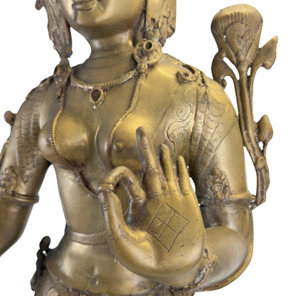 Antique Nepalese Green Tara – Gilt Bronze, 18th–19th Century, 100 cm – profile and silhouette detail