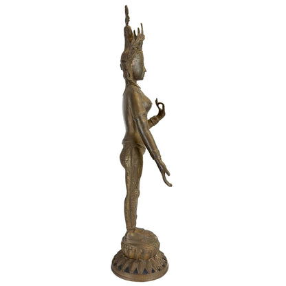 Antique Nepalese Green Tara – Gilt Bronze, 19th Century, 78 cm – left-side view