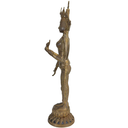 Antique Nepalese Green Tara – Gilt Bronze, 19th Century, 78 cm – right-side view