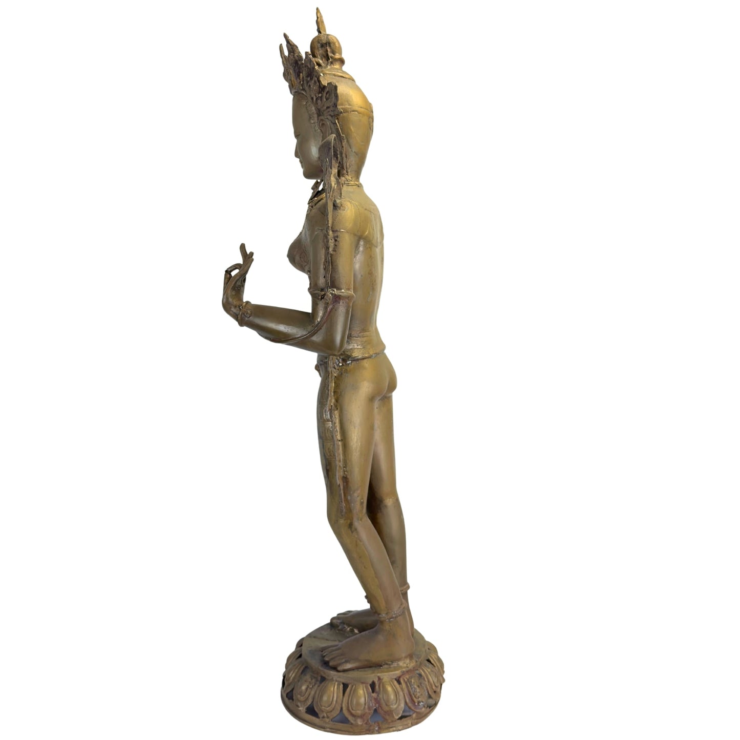 Left profile of the antique Nepalese Green Tara with refined Newar-style details