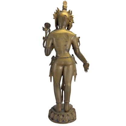 Right-side view of the antique Nepalese Green Tara in standing tribhanga posture